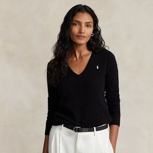NWT Polo RL Wool & Cashmere Blend V-Neck Sweater Sz Medium Black